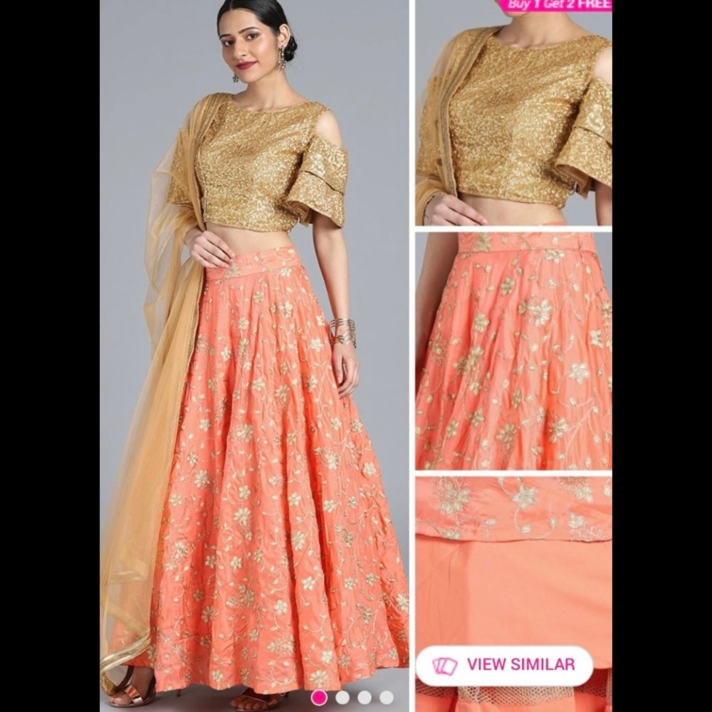 Peach & Gold Lehenga Indian — Bollywood / Shaadi / Bridesmaid / Party Dress